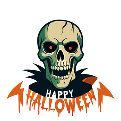  Happy Halloween! Halloween with Skull for T-shirt Design. Spooky Halloween Illustration. 