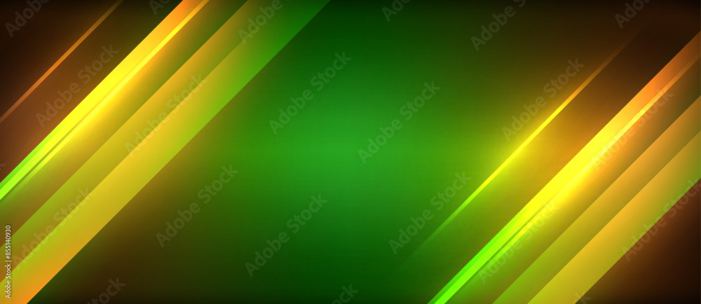 Poster neon dynamic diagonal light rays background. techno digital geometric concept design for wallpaper, 
