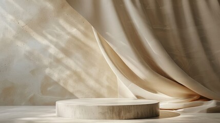 Elegant Minimalist Interior Design with Textured Wall and Draped Curtain