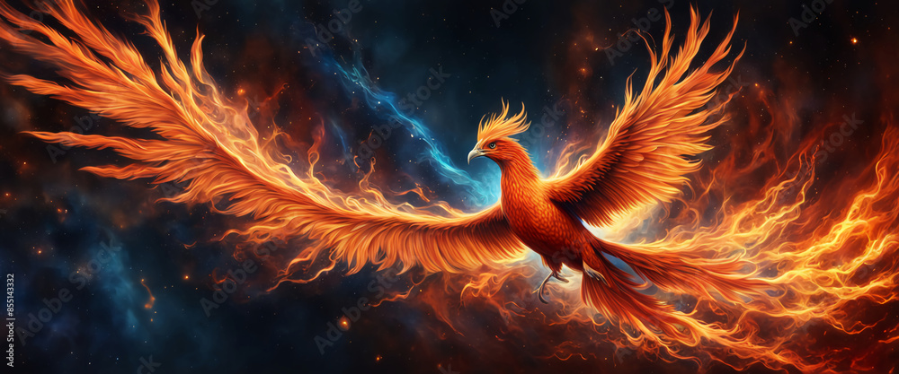 Poster phoenix bird fire fantasy firebird abstract magic 3d eagle animal. phoenix bird fire tale character  - Posters