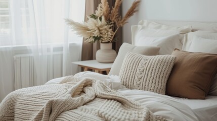 A contemporary bedroom with cozy decor, including a comfortable bed