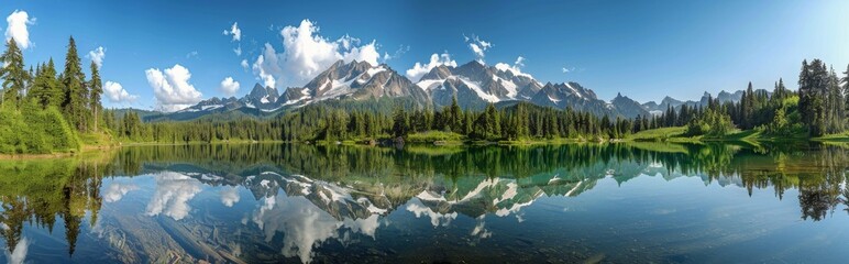Fototapeta premium Majestic Mount Rainier Reflecting in Still Waters of a Mountain Lake