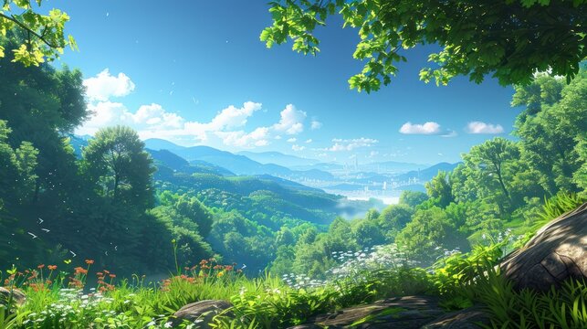 landscape green forset with mountain