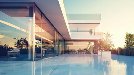 Obraz premium Energyefficient glazing in a modern home, maximizing natural light, side view, showcasing sustainable architecture, futuristic tone, Tetradic color scheme