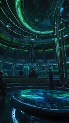 Obraz premium A detailed painting of a bioluminescent starship brig, blending futuristic technology and nature, creating an immersive and mesmerizing experience.