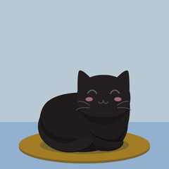 Obraz premium cute cat sitting in the room illustration with a carpet as a mat