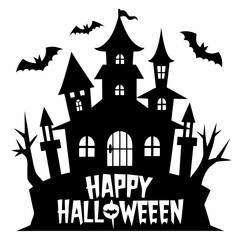 Happy Halloween with a haunted house silhouette vector  illustration 