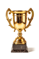 Gold trophy cup isolated on a white background. Created with Generative AI technology.