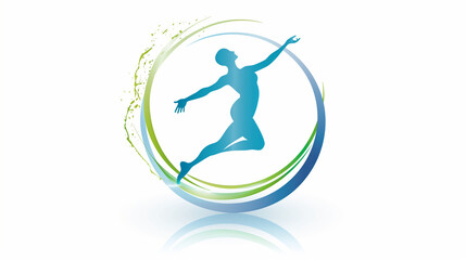 Health logo with a human figure in a dynamic pose surrounded by a circular frame, professional and energetic appearance, conveying vitality and wellness