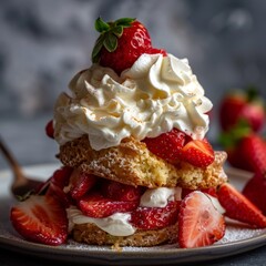 Delicious Strawberry Shortcake with Fluffy Whipped Cream Topping for Dessert Delight