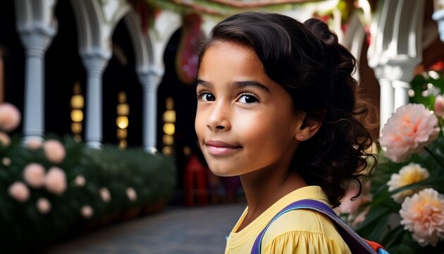 una ni&ntilde;a morena sonriendo a camara concepto de simpatia y amabilidad