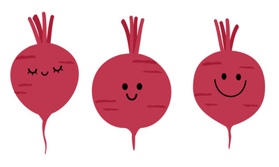 Beet root cartoons with cute face isolated on white background vector.