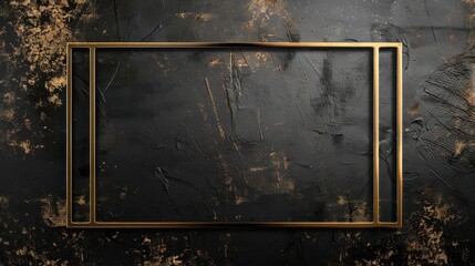 Golden metal frame on black textured background