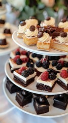 Elegant Display of Assorted Petit Fours on Tiered Stand for Dessert Buffet