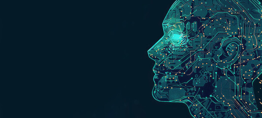 Digital human profile made of green circuit pattern design