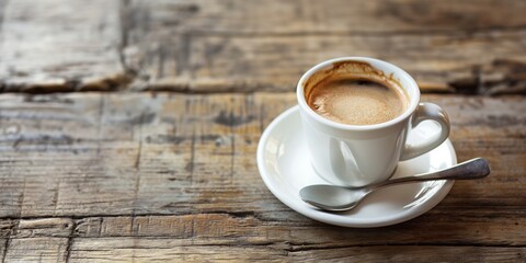 Obraz premium Cup of coffee with foam residue, set on a wooden surface