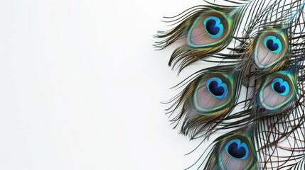 Obraz premium Peacock feathers on a white backdrop