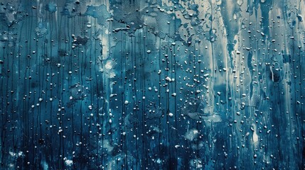 Rain splatters on a textured wall painted in dark blue and light blue
