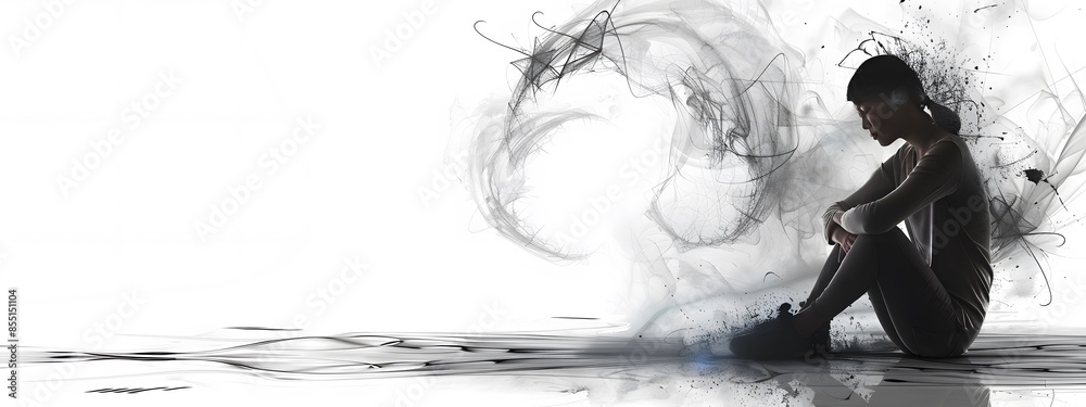 Canvas Prints person walking away from a large, exploding clock, monochromatic, symbolizing escape from time const