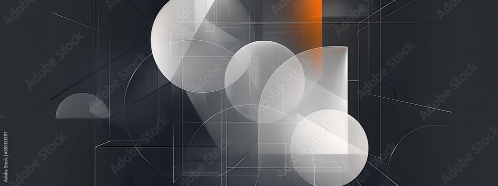 Poster abstract 3d translucent geometric shapes with dark background, minimalistic and modern design