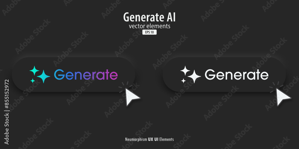 Aufkleber Set of Generative AI black button. Artificial intelligence and Machine learning technology concept. AI enters by command prompt to generate ideas. Chat with AI. UI UX design, Vector illustration.