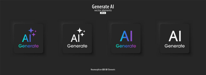 Set of Generative AI black button. Artificial intelligence and Machine learning technology concept. AI enters by command prompt to generate ideas. Chat with AI. UI UX design, Vector illustration.