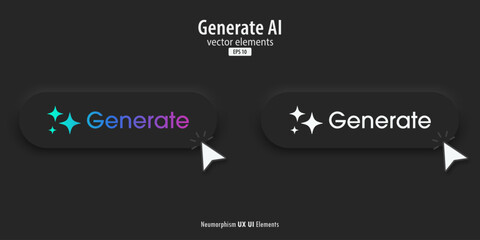 Set of Generative AI black button. Artificial intelligence and Machine learning technology concept. AI enters by command prompt to generate ideas. Chat with AI. UI UX design, Vector illustration.