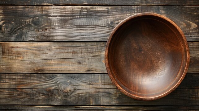 Wooden surface holding an empty bowl