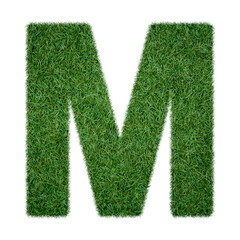 Alphabet letter M, grass texture isolated on a transparent background, cut-out background, eco-text effect