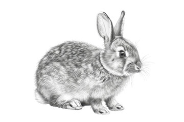 Fototapeta premium Detailed black and white illustration of a rabbit sitting. Perfect for nature and animal-themed designs, educational materials, and decor.