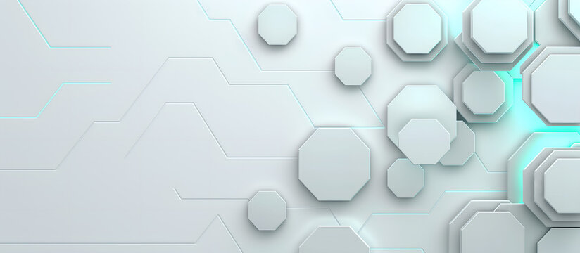 A white background with some hexagons, for presentations, scientific, medical and educational purposes, IT technology
