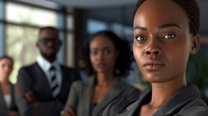 Fototapeta premium An African Leader, Manager, And Ceo With Her Business Team In The Office, Exuding Leadership And Authority
