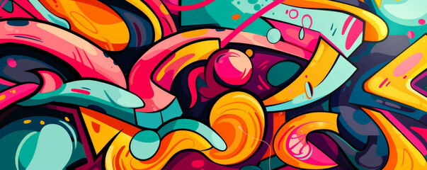 Bright background with bold, abstract graffiti.