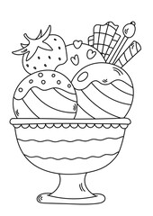 Coloring Page For Adults And Kids - Ice Cream In A Bowl Is An Anti-Stress Coloring Book