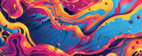 Bright background with bold, neon abstract patterns.