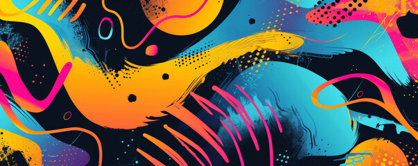 Bright background with bold, neon abstract patterns.