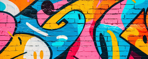 Bright background with bold, neon graffiti art.