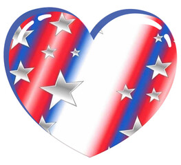 cuore bandiera Stati Uniti d’America - disegno grafico vettoriale  tridimensionale ideale per biglietti d'auguri, adesivi, etichette, sublimazione, scrapbooking, decorazioni, baby shower