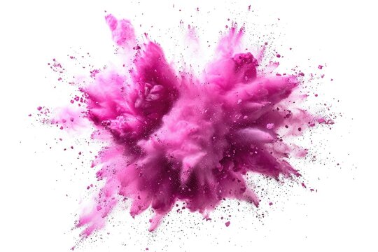 Bright pink paint explosion splash abstract background. Dust explode on white