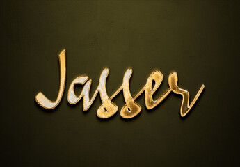 Old gold text effect of name Jasser with 3D glossy style Mockup.