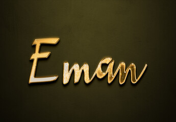 Old gold text effect of name Eman with 3D glossy style Mockup.