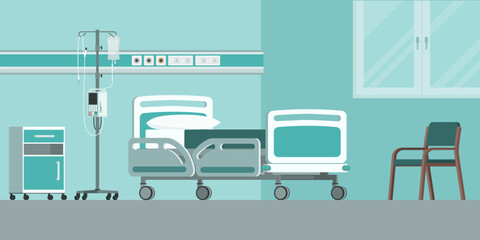 Hospital interior and medical bed