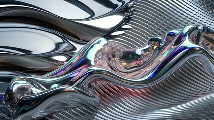 Iridescent Chrome Liquid Pattern with Neon Hologram Effect