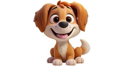 Obraz premium Adorable Chibi-Style 3D Cartoon Puppy with Large Head and Small Body Smiling Happily on White Background