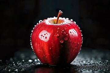 Close Up of Fresh Red Apple with water drops