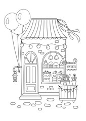 Coloring Page For Adults And Children - Cafe Confectionery Coloring Book For Stress Relief