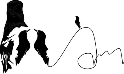 bird silhouette lien art vector sketch