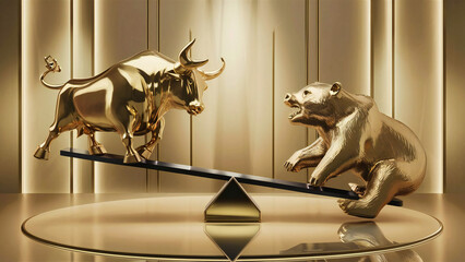 Bull and Bear Stock Market Financial Scale Investment Trends