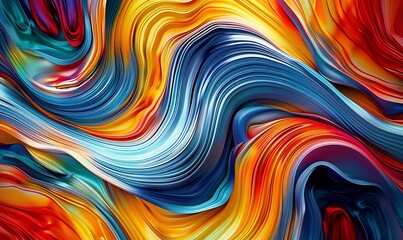 A vibrant, multicolored brushstroke swirling in a dynamic wave pattern, creating a 3D effect with fluid, flowing lines and rich textures
