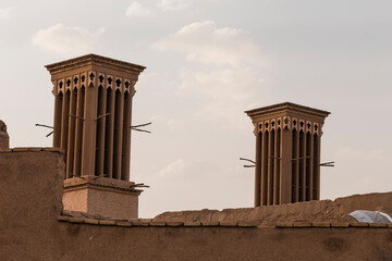 A wind catcher or ventilation tower made with adobes, a genius way to cool down the heat of hot...